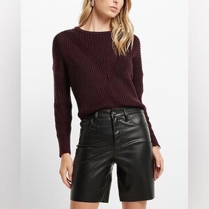 NWOT Express Super High Waisted Faux Leather 90s Bermuda Shorts Black Size 2